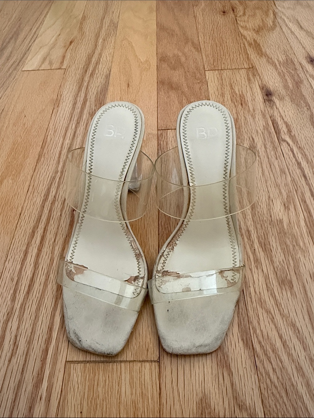 bp Clear Double-Strap Slide Mules in Ivory
